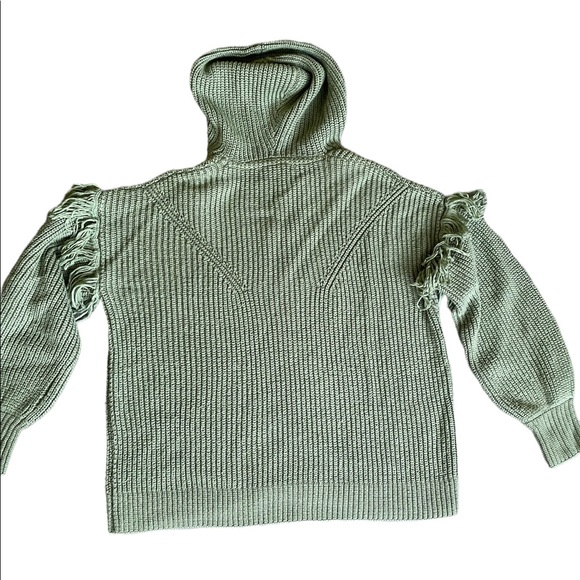 AMERICAN RAG SAGE GREEN KNIT HOODED SWEATER WITH FRINGE - Picture 2 of 8